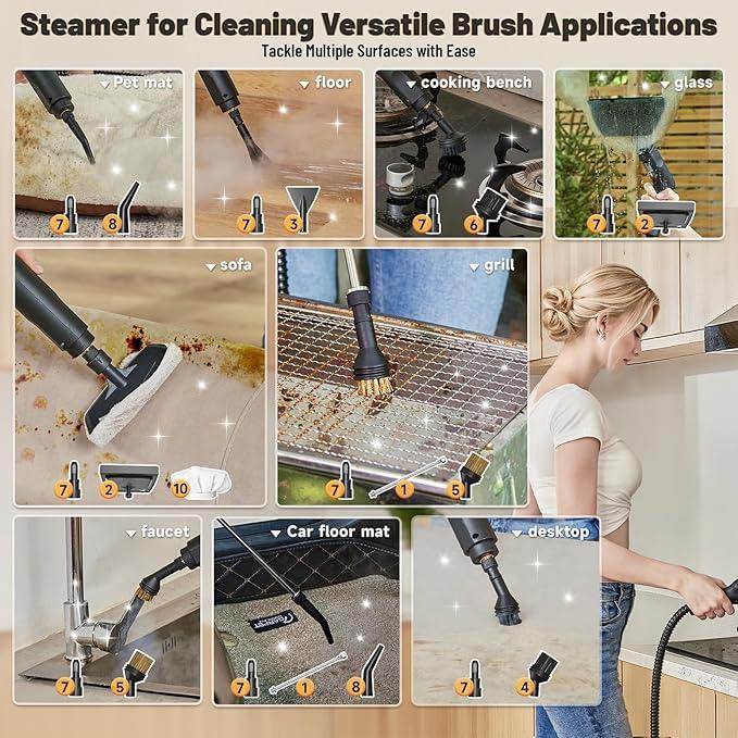 Gautye Steam Cleaner, 3-Level Adjustable Handle, 15s Heat-Up, 1.69 Quarts Tank, Portable Steamer for Cleaning with 15 pcs Accessories, Steam Cleaner for Home for Dirt, Grease, Grout, Tile,Floor, Car - NeatNest