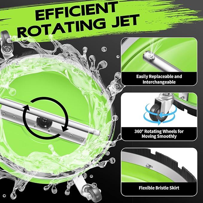 20" Pressure Washer Surface Cleaner with 4 Wheels - Coated Green Dual Handle Stainless Steel Surface Cleaner for Pressure Washer Attachment for Concrete, Patio, Sidewalk, Deck and Driveways - PWS20G - NeatNest