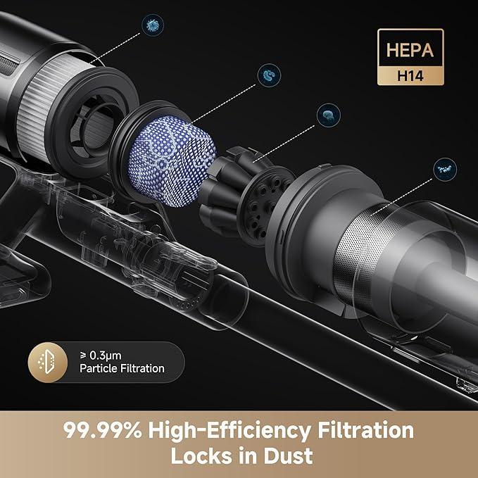 DREAME Cordless Stick Vacuum Cleaner Z30 Essential, 210AW Suction with Big Dust Cup, Up to 90 Mins, 99.99% Filtration Efficiency, HEPA H14 Filter, Dust Reveal Technology, Multi-Surface Vacuuming - NeatNest