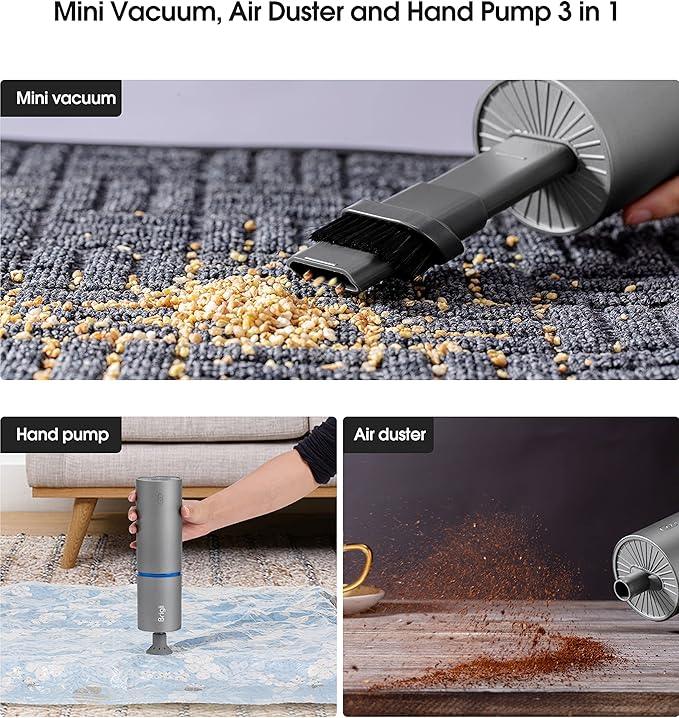 Brigii Mini Handheld Vacuum Cordless, 3 in 1-Car Vacuum & Air Duster & Hand Pump, Portable Rechargeable Cleaner for Car Interior, Small Spaces, Crevices-Y120 Pro - NeatNest