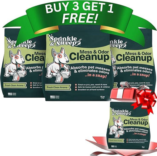 Sprinkle & Sweep Pet Accident Cleanup for all Hard Surface - Non Toxic Quick Pet Mess Cleaner & Odor Remover for Urine, Poop, Vomit, Diarrhea & Potty Training 4 Pack (15oz Each) - NeatNest