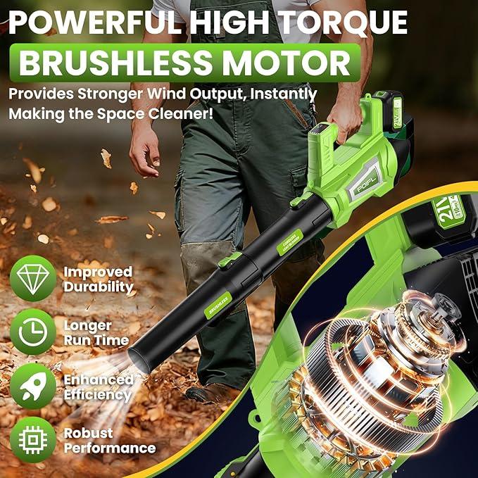 Leaf Blower Cordless, 750CFM 240+MPH Brushless Powerful Electric Leaf Blower with 2x4.0Ah Batteries & Fast Charger,Shoulder Strap,6-Speed Modes,Lightweight Leaf Blowers for Lawn Care Leaves Dust Snow - NeatNest