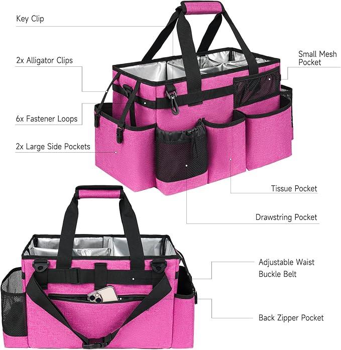 Cleaning Caddy Bag, Large Cleaning Supplies Organizer for Housekeepers, Housekeeping Caddy with Handle and Detachable Padded Cushion, Pink - NeatNest