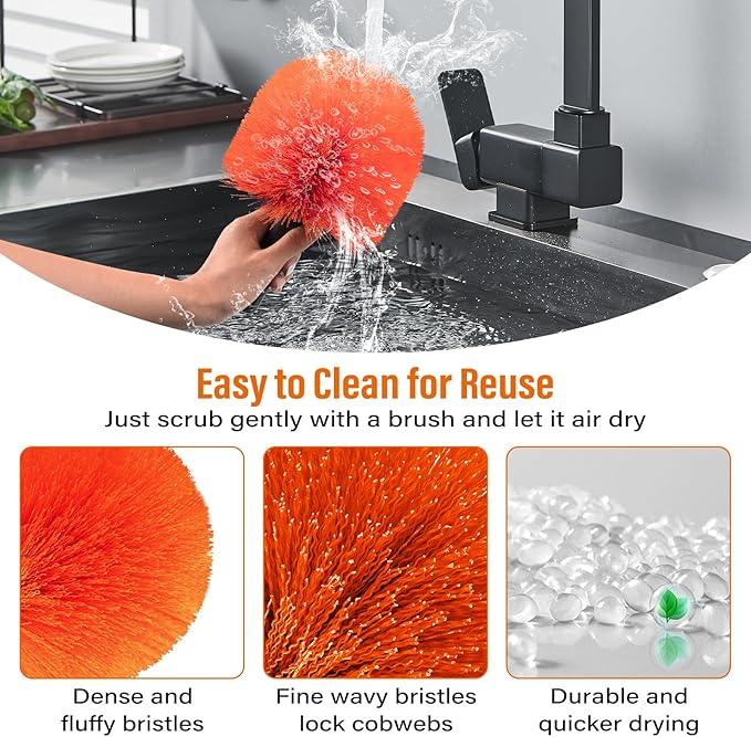26 FT Cobweb Duster with Extension Pole,Spider Web Brush with Pole Extend 5-20FT,Spiderweb Cleaner with 4-Stage Telescopic Aluminum Pole,Spider Brush Cobweb for Outdoor & Indoor Cleaning - NeatNest