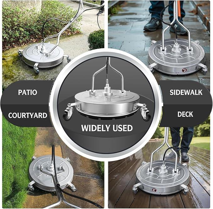 RAYNEL 24'' Pressure Washer Surface Cleaner with 4 Wheels, Dual Handle, Stainless Steel Housing, 2 Hose Adapters, 4 Replacement Nozzles - NeatNest