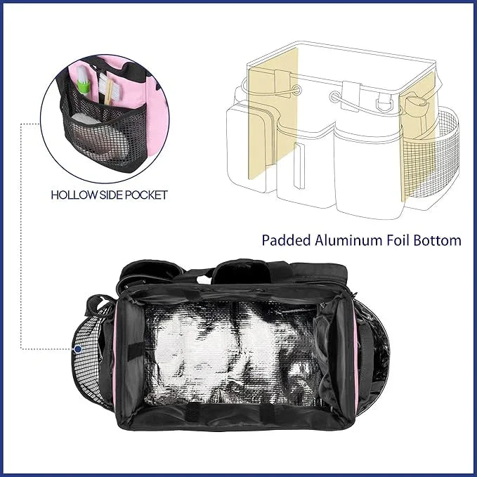 LoDrid Large Professional Cleaning Caddy with Detachable Divider, Supply Organizer with Handle and Shoulder Strap, Cleaning Bags for Housekeepers & Cleaners, Pink - NeatNest
