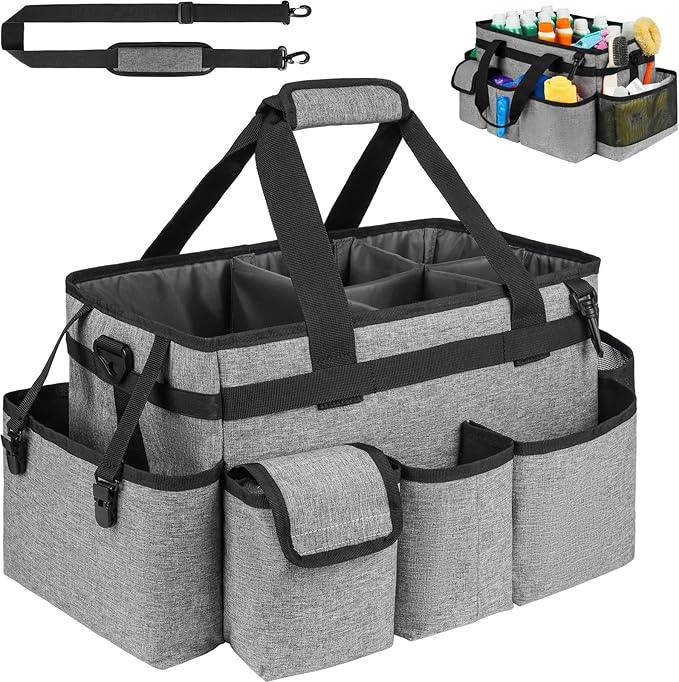 Cleaning Caddy Bag,Large Cleaning Supplies Organizer with Handle for Housekeepers,Gray - NeatNest