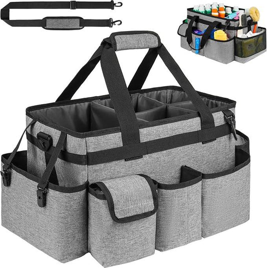 Cleaning Caddy Bag,Large Cleaning Supplies Organizer with Handle for Housekeepers,Gray - NeatNest