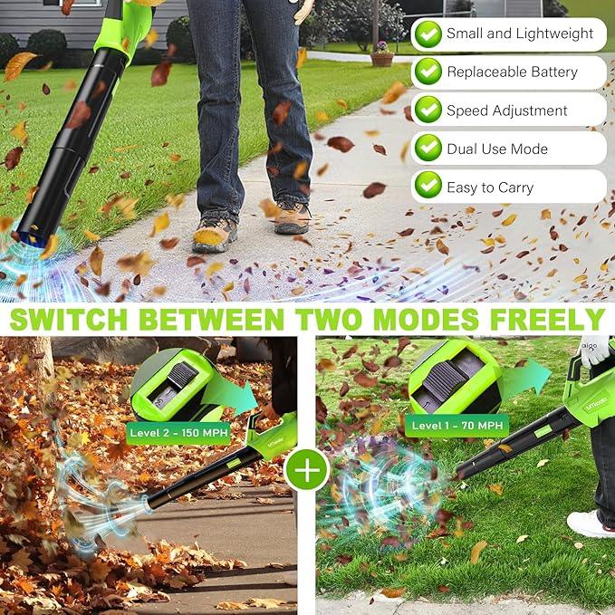 2025 Upgrade Leaf Blower, Leaf Blower Cordless with 2 * 2.6AH Batteries and Fast Charger, 450CFM &150MPH and 2 Speed Mode, Lightweight Electric Leaf Blowers for Lawn,Yard, Leaves, Dust,Snow Care - NeatNest