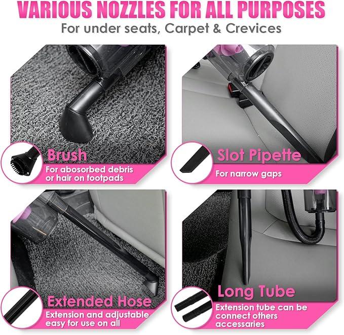 Viewsun 17pcs Car Cleaning Kit, Pink Car Interior Detailing Kit with High Power Handheld Vacuum, Detailing Brush Set, Windshield Cleaner, Cleaning Gel, Complete Auto Accessories for Women Gift - NeatNest