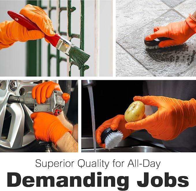 Raxwell Orange Nitrile Gloves 8.5 Mil - Powder-Free Puncture-Resistant Protection - Diamond-Texture Work Gloves with Grip - NeatNest