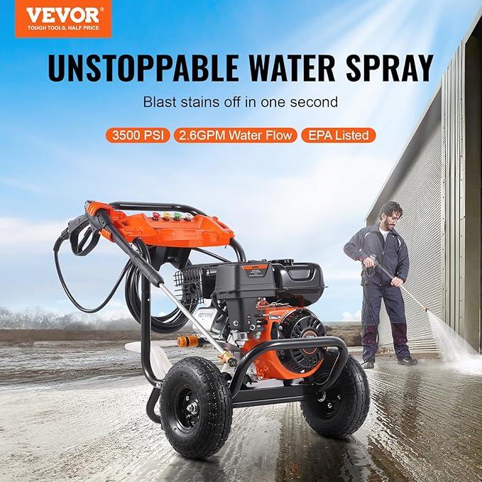 VEVOR Gas Pressure Washer, 3500 PSI 2.6 GPM, Gas Powered Pressure Washer with Aluminum Pump, Spray Gun and Extension Wand, 5 Nozzle Set, for Cars, Fences, Homes, Driveways, Patios Furniture Horizontal - NeatNest