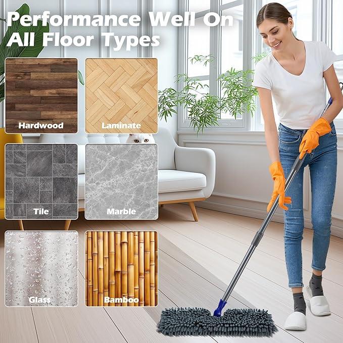Microfiber Mops for Floor Cleaning, Masthome Dust Mop with 4 Washable Pads, 2-SidedMicrofiber Flip Mop for Wet & Dry Use, Flat Floor Mops for Hardwood, Laminate, Vinyl,Kitchen, Tile -1 Scraper - NeatNest