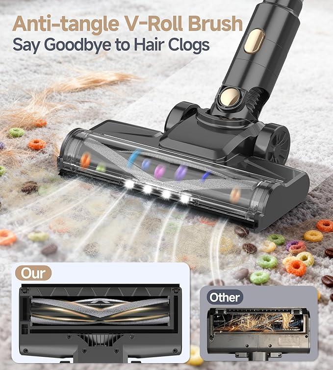 N17 Cordless Vacuum Cleaner, Upgraded Lightweight Stick Vacuum for Home, 45mins Runtime, Powerful Suction, Self-Standing, Anti-tangle, Rechargeable Vacuum for Hard Floor Carpets Pet Hair (Gold) - NeatNest