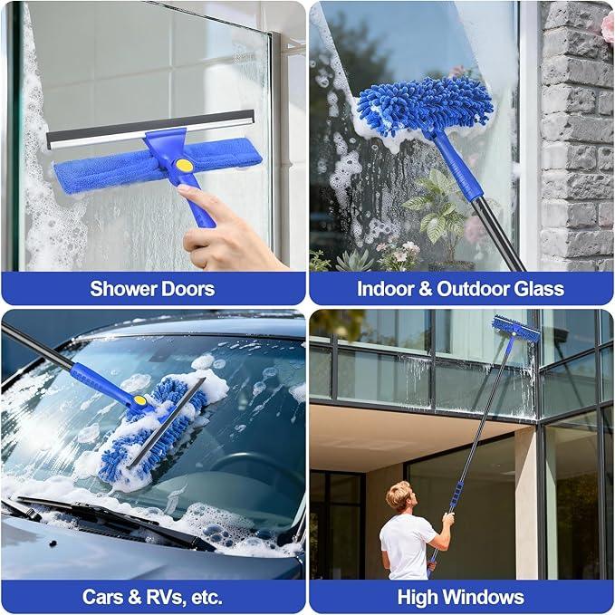 Wontolf 79'' Window Squeegee Cleaner Tool with Extension Pole, 4-in-1 Rotatable Streak-Free Squeegee for Window Cleaning Kit with Storage Bag, for Home, Indoor/Outdoor Windows, Car, Glass, Shower - NeatNest