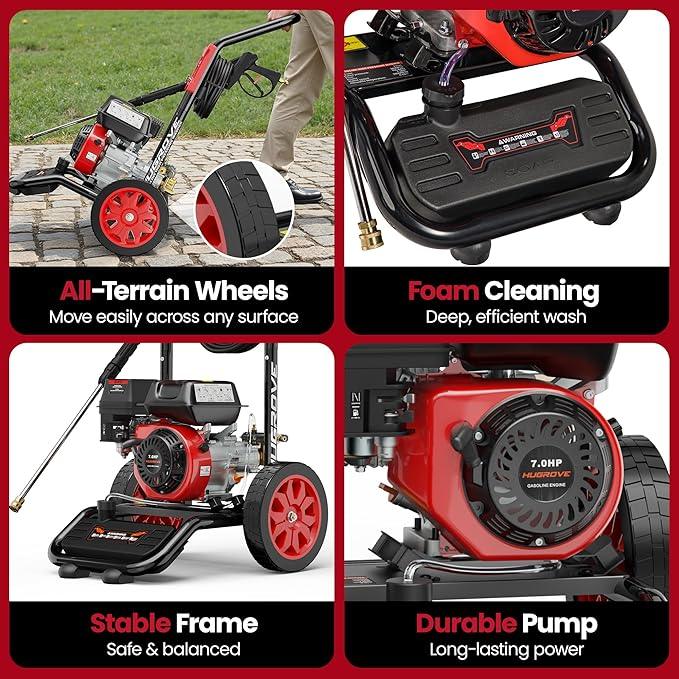 HURGOVE Gas Pressure Washer 4000 PSI, 7.0HP 210CC Engine, 26FT Hose & 5 Nozzles, Heavy-Duty Power Washer for Driveways, Cars, Patios & Fences (New Upgraded Model) - NeatNest