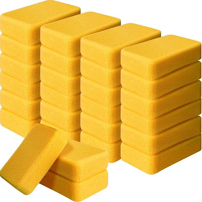 Tioncy 24 Pcs Large Sponges Bulk 7.5 x 5.5 x 1.9 Inch Grouting Car Wash Foam Cleaning and Washing Sponge Commercial Foam Large All Purpose for Cleaning Dishes Car Tile Bike (Yellow) - NeatNest