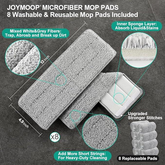 JOYMOOP Mop and Bucket Set, Dust Mops for Floor Cleaning, Wall Mop with 8 Microfiber Mop Head Replacement - NeatNest
