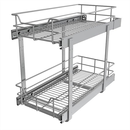 2 Tier Pull Out Cabinet Organizer 11" W X 22" D, Slide Out Drawers For Kitchen Cabinets, Pull Out Drawers For Cabinets Capacity Heavy Duty Caddy, Cabinet Pullout Shelves Chrome-Plated, Bathroom Pantry - NeatNest