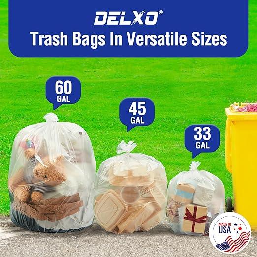 Delxo 40-45 Gallon Clear Trash Bags, 250 Count – Medium Duty Garbage Bags, Thick, Durable & Puncture-Resistant Plastic – Made in USA for Kitchen, Yard, Office & Party - NeatNest