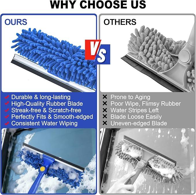 Wontolf 79'' Window Squeegee Cleaner Tool with Extension Pole, 4-in-1 Rotatable Streak-Free Squeegee for Window Cleaning Kit with Storage Bag, for Home, Indoor/Outdoor Windows, Car, Glass, Shower - NeatNest