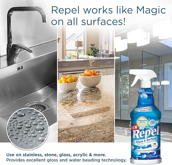 Clean-X REPEL Glass & Surface Cleaner 32 fl. oz. - Cleans & Repels water spots and dirt on glass, mirror, tile and multi surface by UNELKO (3) - NeatNest