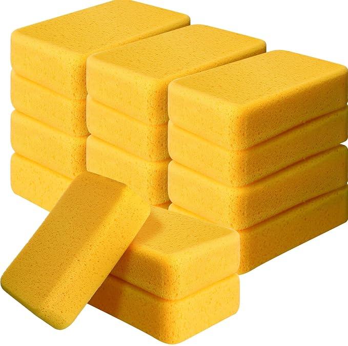 Tioncy 12 Pcs Large Sponges Bulk 7.5 x 5.5 x 1.9 Inch Grouting Car Wash Foam Cleaning and Washing Sponge Commercial Foam Large All Purpose for Cleaning Dishes Car Tile Bike (Yellow) - NeatNest