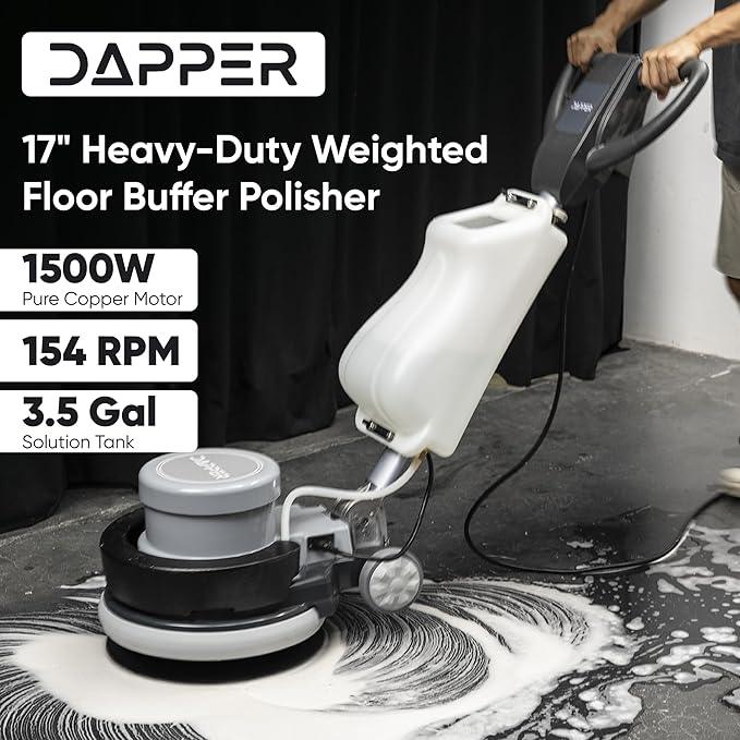 17" Heavy-Duty Weighted Floor Buffer Polisher Machine – 1500W, 154 RPM Commercial Scrubber with Removable Weights – Includes 3.5 Gal Tank, 2 Brushes & 3 Pads – Strip, Buff, Scrub & Polish Floors - NeatNest