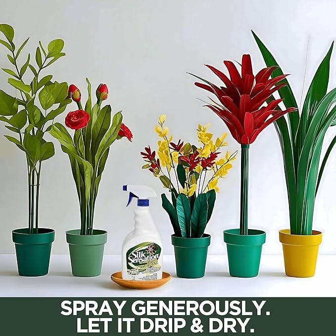 Sparkle Plenty Silk Sensation Artificial Flower & Plant Leaf Cleaner and Shine - Fake Flower Dusting Spray - Silk Plant Cleaner Spray No Wipe - Drip Dry Cleaning Supplies for Artificial Tree (32oz) - NeatNest
