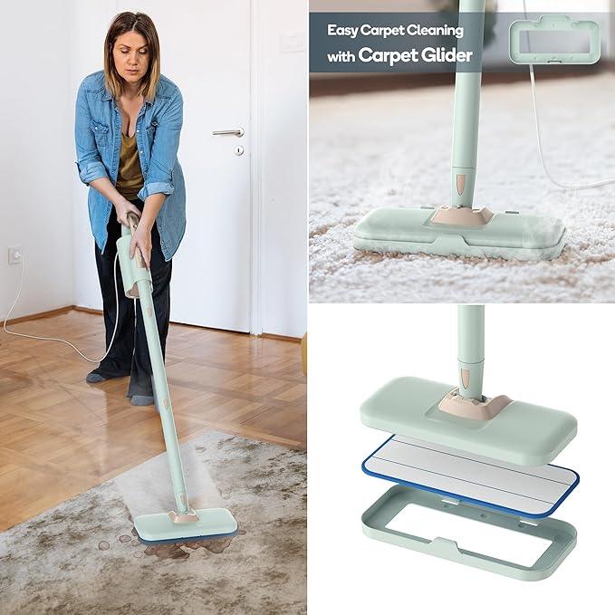Newbealer Steam Mop & Detachable Handheld Cleaner, 250ml 1200W Powerful Floor Steamer, 3 Adjustable Levels for Carpet Laminate Hardwood Grout, Carpet Glider, 7 Multi-purpose Accessories & 2 Pads - NeatNest