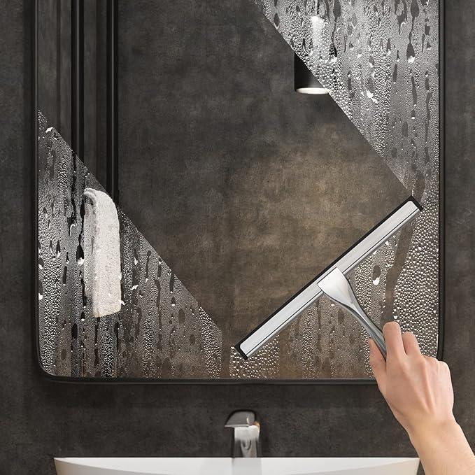 All-Purpose Stainless Steel Shower Squeegee for Shower Glass Door with 2 Adhesive Hooks, Bathroom Cleaner Tool Household Window Mirror Squeegee for Glass Doors, Cleaning Tile Wall, Car, 14 Inch Silver - NeatNest