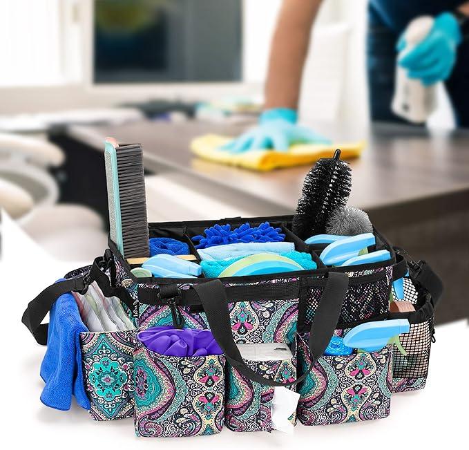 LoDrid Wearable Cleaning Caddy Bag with 4 Foldable Dividers, Cleaning Supply Organizer with Shoulder Strap and Side Handles for Cleaners & Housekeepers, Totem - NeatNest