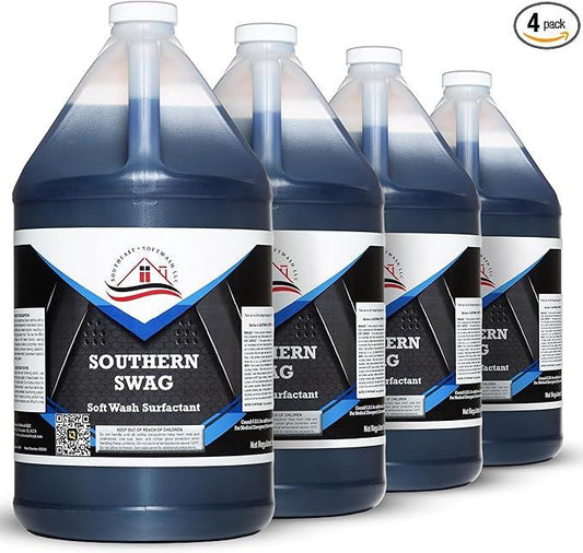 Southeast Softwash Southern Swag - Professional Exterior House Cleaner, Siding Cleaner & Roof Wash Surfactant for Pressure Washing & Soft Wash Applications | Fresh Rain Scent, 1 Gallon (4 Pack) - NeatNest