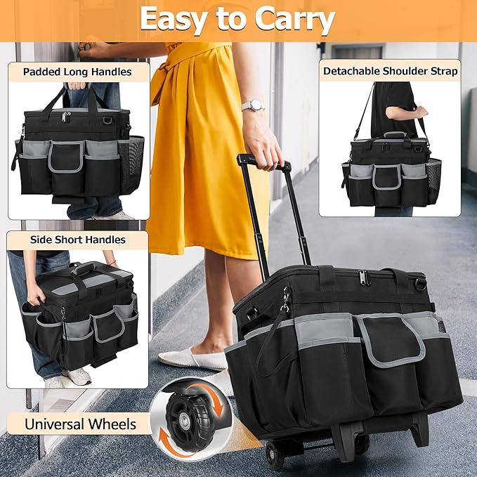 Large Rolling Cleaning Caddy with Detachable Trolley & Lid, Cleaning Cart on Wheels with Shoulder Strap & Handles, Cleaning Supplies Organizer with Multi Pockets for Cleaning Tools Storage - NeatNest