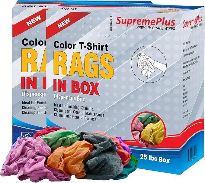 Premium Color Knit Cleaning Cloths (2 x 25 lbs. Compressed Box) – Shop Rags Bulk for Workshops, Mechanics, Painters, and Home Use, Multipurpose Cotton T-Shirt Rags - NeatNest