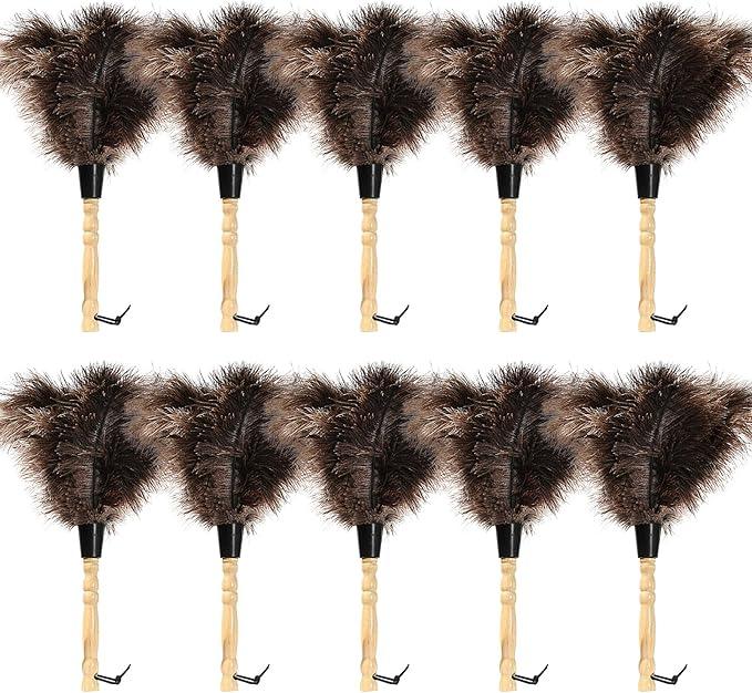 Ostrich Feather Duster 14 inch Fluffy Natural Genuine Ostrich Feathers with Wooden Handle and Eco-Friendly Reusable Handheld Ostrich Feather Duster for Cleaning Supplies(10PCS) - NeatNest