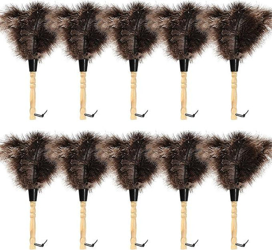 Ostrich Feather Duster 14 inch Fluffy Natural Genuine Ostrich Feathers with Wooden Handle and Eco-Friendly Reusable Handheld Ostrich Feather Duster for Cleaning Supplies(10PCS) - NeatNest