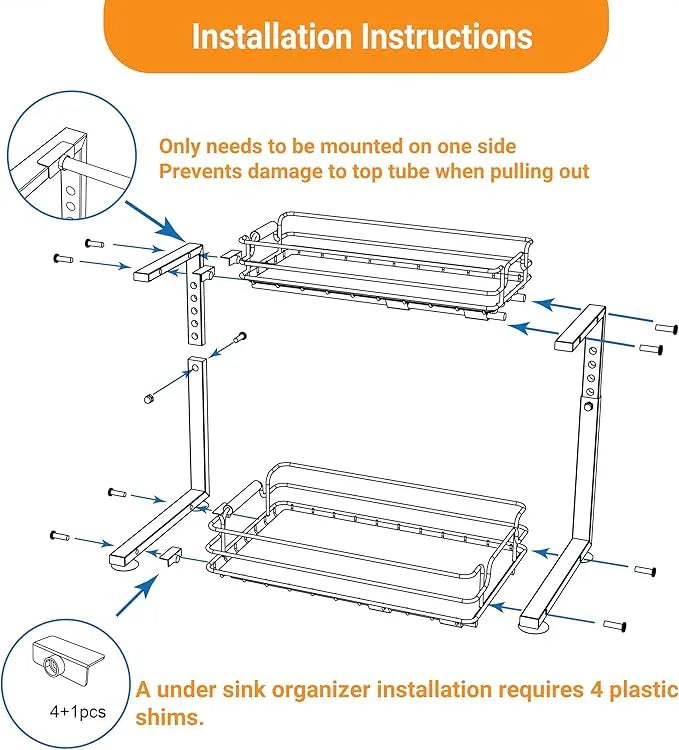 JYPS 2 Pack Under Sink Organizer, 2 Tier Pull out Under Kitchen Bathroom Sink Organizer and Storage, Metal Sliding Drawer for Cabinet Pantry Undersink Organizers Shelf - NeatNest