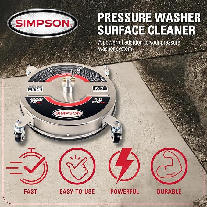 Simpson Cleaning Universal 16.5" Pressure Washer Surface Cleaner, Stainless Steel, for Gas and Electric, Cold Water, 1/4" Quick Connection, Max of 4000 PSI, 80625 - NeatNest