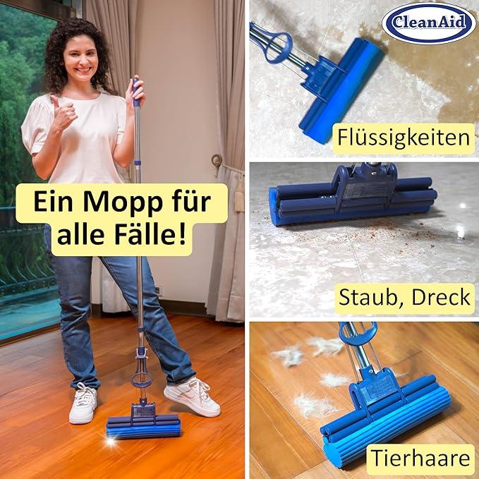OneTouch GO! Floor Cleaner, Floor Mops, Sponge Mops, Mop with Wringing Function (4 x Refill Sponge) - NeatNest