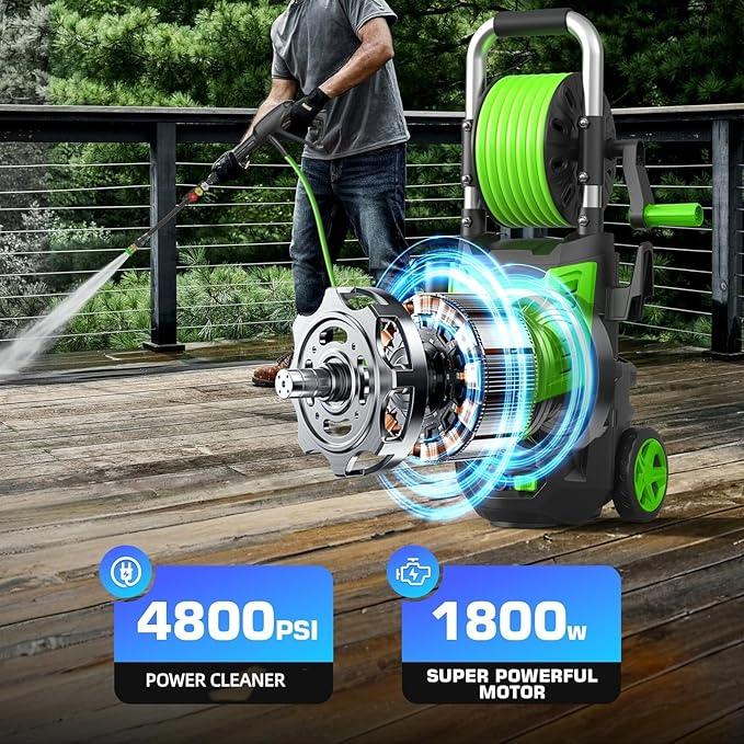 Pressure Cleaner- High Power Cleaner with 33FT Hose, 4 Nozzles and Foam Cannon, for Home, Cars, Fences, Patio, 2025 Upgraded(Green) - NeatNest
