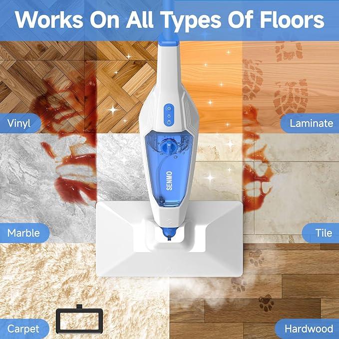 SENMO Steam Mop, 14-in-1 Detachable Steam Cleaner for Home and Floor, 1300W 228°F Deep Cleaning MultiPurpose Floor Steamer with 14 Attachments for Hardwood Floors, Tile, Grout, Furniture, Carpet, Wall - NeatNest
