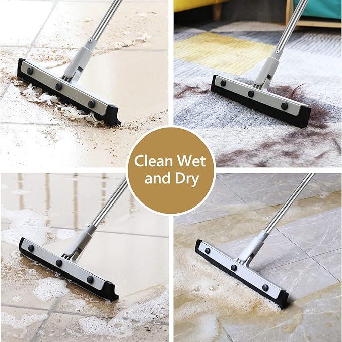 DrDirt Floor Squeegee, 14-Inch Swivel Squeegee Head, Replaceable Foam Rubber Blade, 3-Section Stainless Steel Pole, for Bathroom, Kitchen, Pet Hair, and Carpet - NeatNest