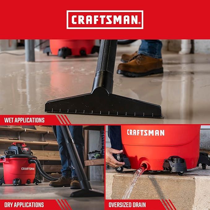 CRAFTSMAN CMXEVBE18595 16 Gallon 6.5 Peak HP Wet Dry Vac, Heavy-Duty Shop Vacuum Wet and Dry with Filter, 4 Dust Bags, Hose and Attachments for Home Projects & Renovations - NeatNest