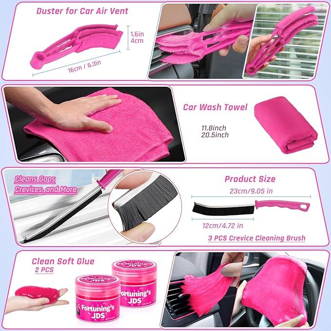 38PCS Car Detailing Kit Interior Cleaner with High Power Handheld Vacuum, Car Wash kit with Detailing Brush Set,Car Interior Detailing Kit,,Pink Car Accessories for Motorcycle,Cars,Gift for Women - NeatNest