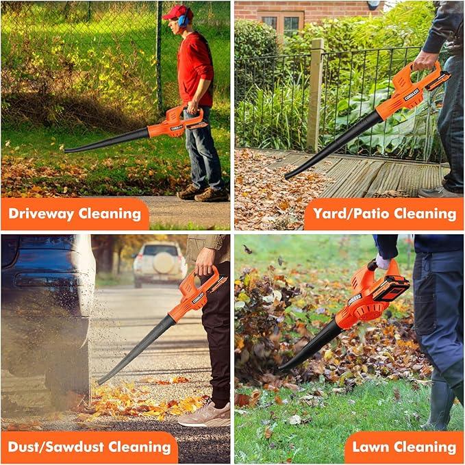 Leaf Blower Cordless - 21V Powerful Electric Leaf Blower with 2 Batteries and Charger, 2 Speed Modes, 2.0Ah Lightweight Battery Powered Leaf Blowers for Lawn Care, Patio, Dust, Blowing Leaves - NeatNest