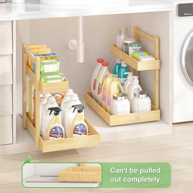 Under Sink Organizer - 2-Tier Pull Out Cabinet Organizer Vertical Slide Out Sink Shelf Storage Shelves for Multi-Purpose Bath Kitchen Bathroom Medicine (Nature, 2 Packs) - NeatNest
