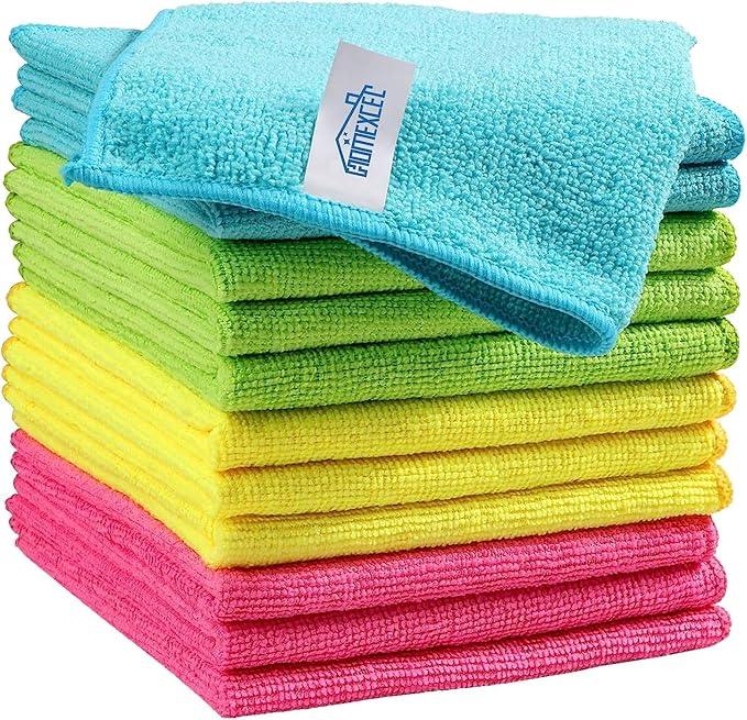 HOMEXCEL Microfiber Cleaning Cloth,12 Pack Cleaning Rags, Cleaning Towels with 4 Color Assorted, 11.5"X11.5"(Green/Blue/Yellow/Pink) - NeatNest