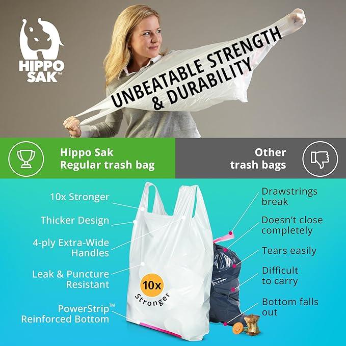 Hippo Sak - Tall Kitchen Garbage Bags with Ergonomic Handles - 13 Gallon Trash Bags - Super Strong, Patented Reinforced Bottom and Leak Proof Tall Kitchen Trash Bags - Heavy Duty Trash Bags (90 Count) - NeatNest