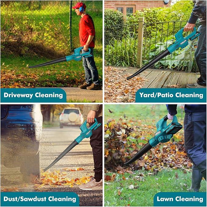 Leaf Blower Cordless - 21V Powerful Electric Leaf Blower with 2 Batteries and Charger, 2 Speed Modes, 2.0Ah Lightweight Battery Powered Leaf Blowers for Lawn Care, Patio, Dust, Blowing Leaves - NeatNest